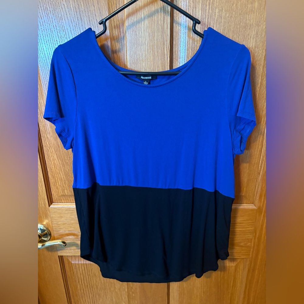 Premise Royal Blue and Black Short Sleeve Colorblock Top
